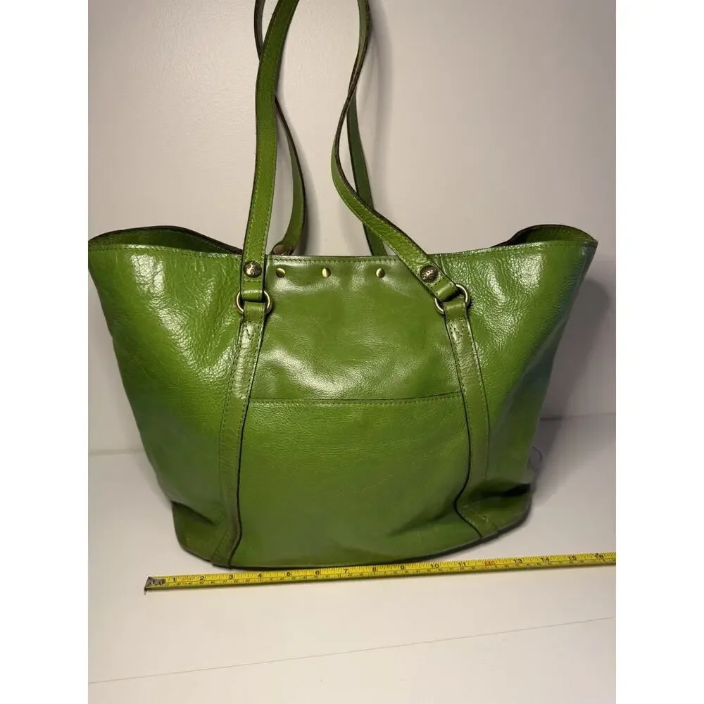 PATRICIA NASH Heritage Leather Tote Bag Turn Lock Green Boho Chic Streetwear LUX